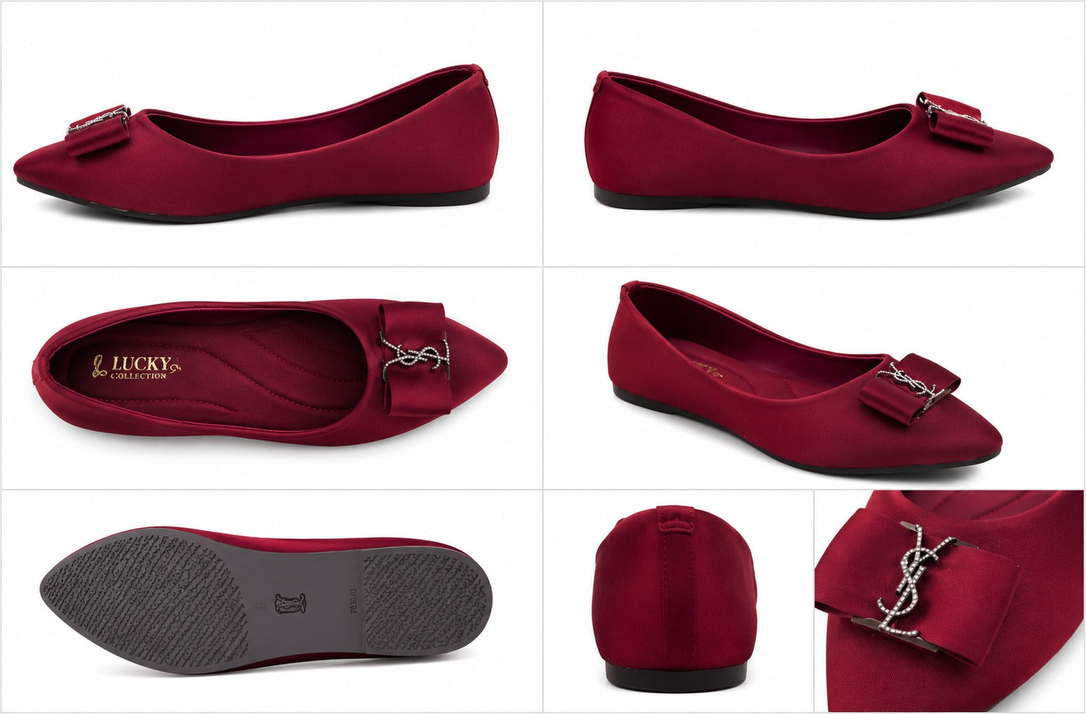 Women’s Burgundy Pointed-Toe Flats with Bow Detail