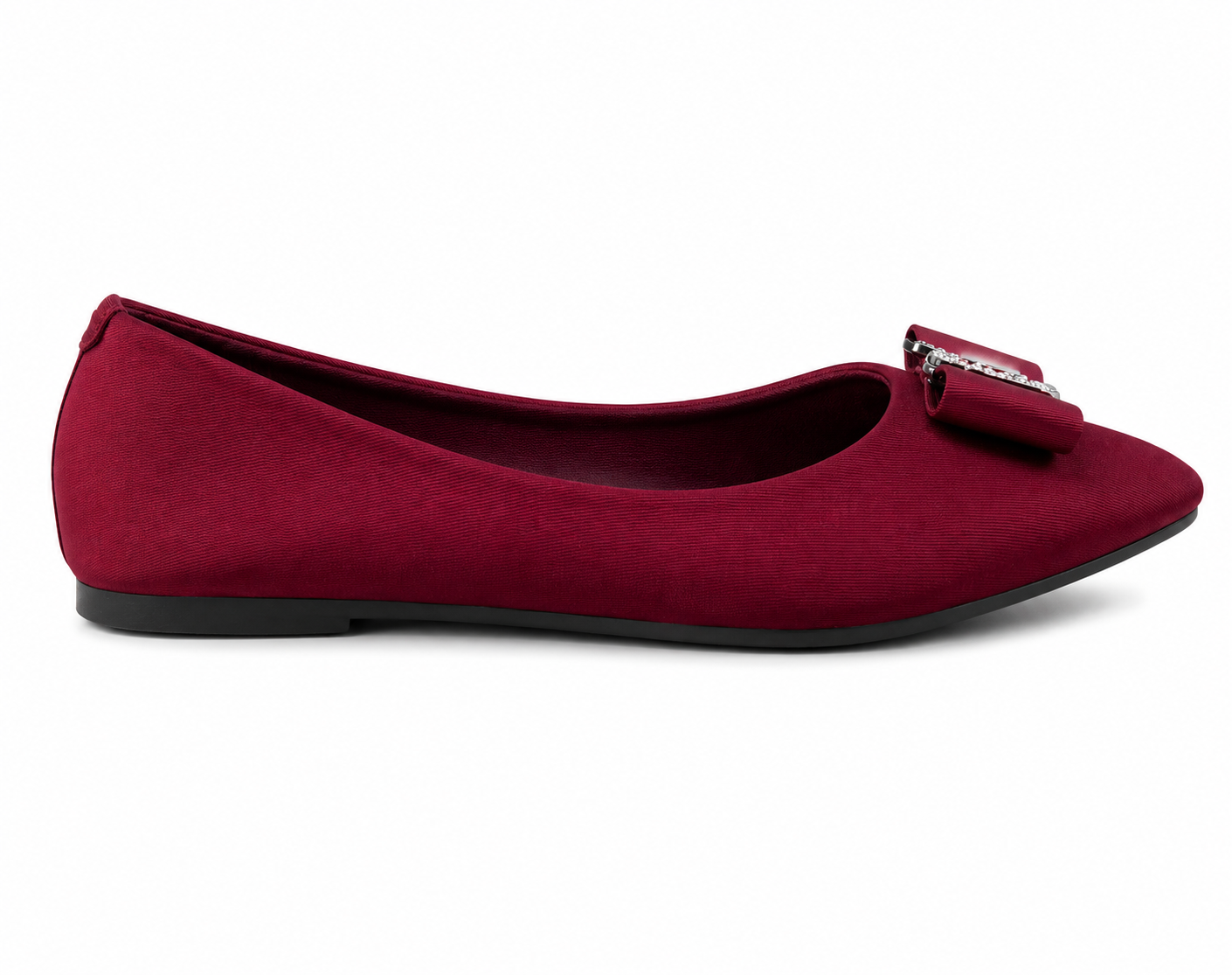 Women’s Burgundy Pointed-Toe Flats with Bow Detail