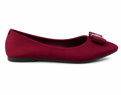 Women’s Burgundy Pointed-Toe Flats with Bow Detail