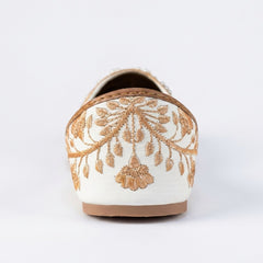 White & Gold Pearl Embroidered Khussa