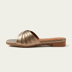 Metallic Cross-Strap Flat Slides
