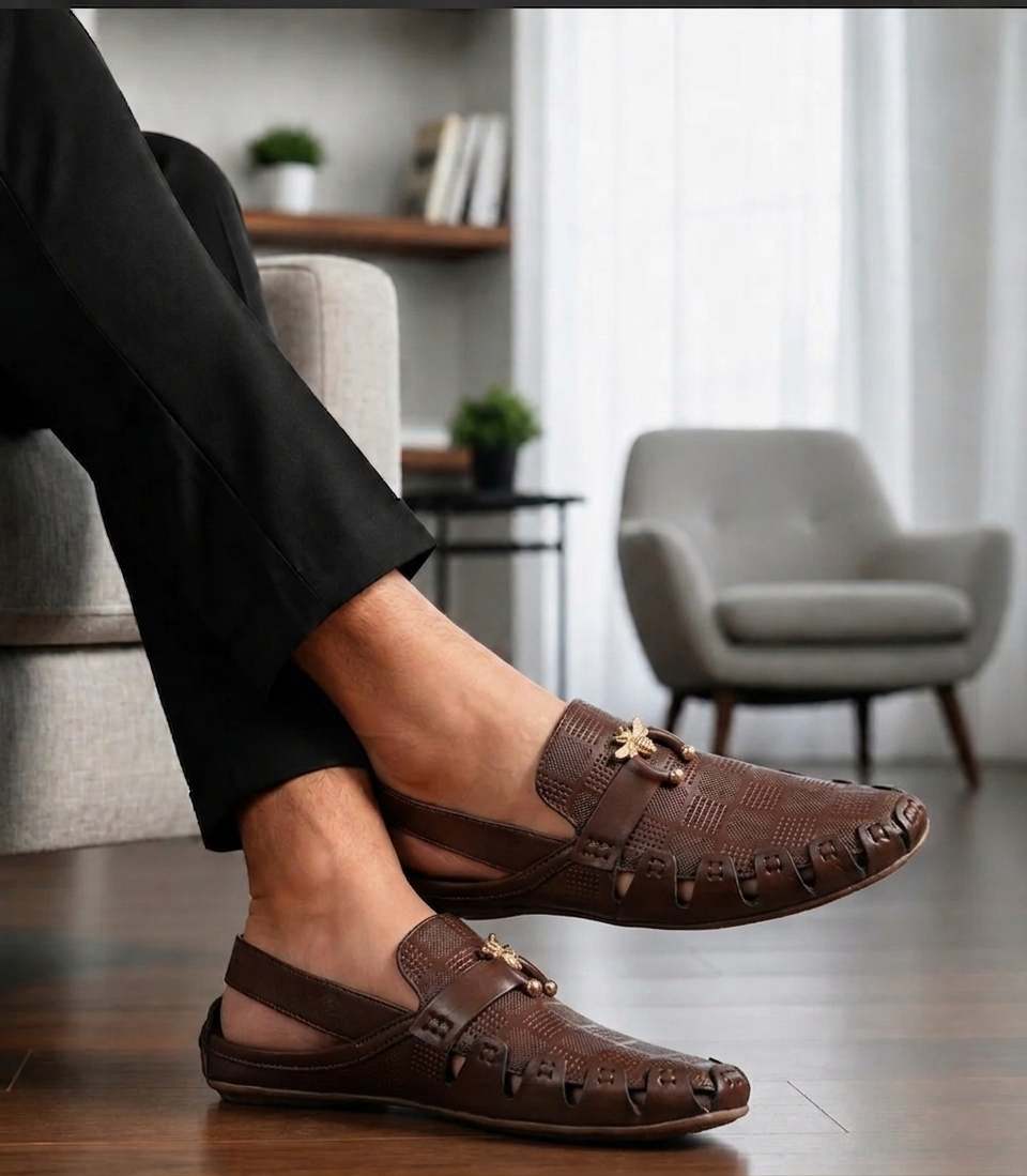 Heritage Luxe Textured Peshawari Sandal – Dark Brown