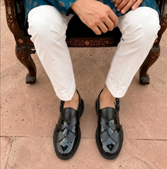 Royal Noir Woven Buckle Strap Sandal
