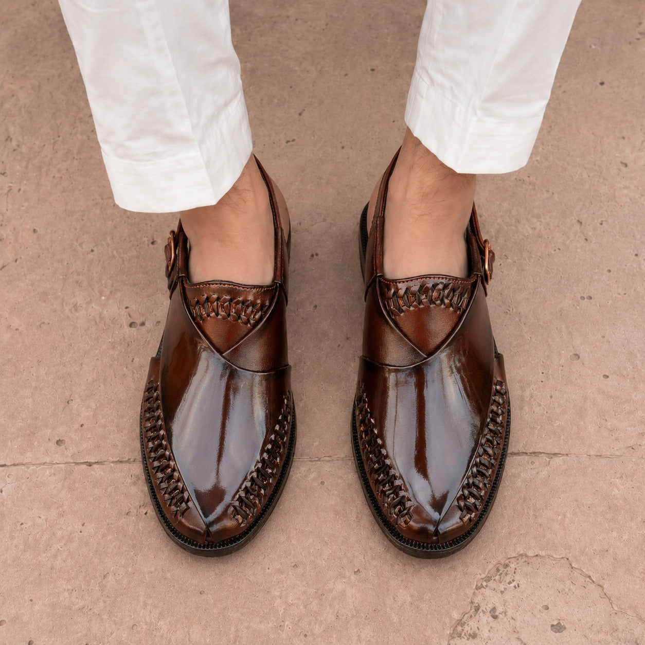 Royal Gloss Handwoven Peshawari Sandal – Deep Mahogany