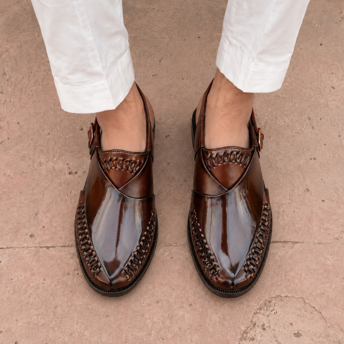 Royal Gloss Handwoven Peshawari Sandal – Deep Mahogany