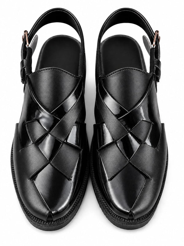 Royal Noir Woven Buckle Strap Sandal