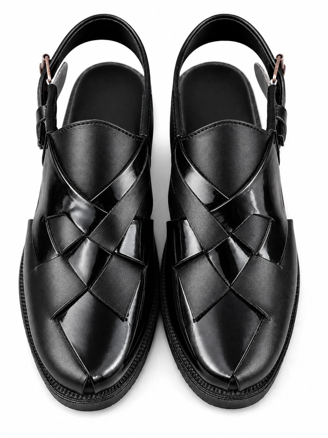 Royal Noir Woven Buckle Strap Sandal