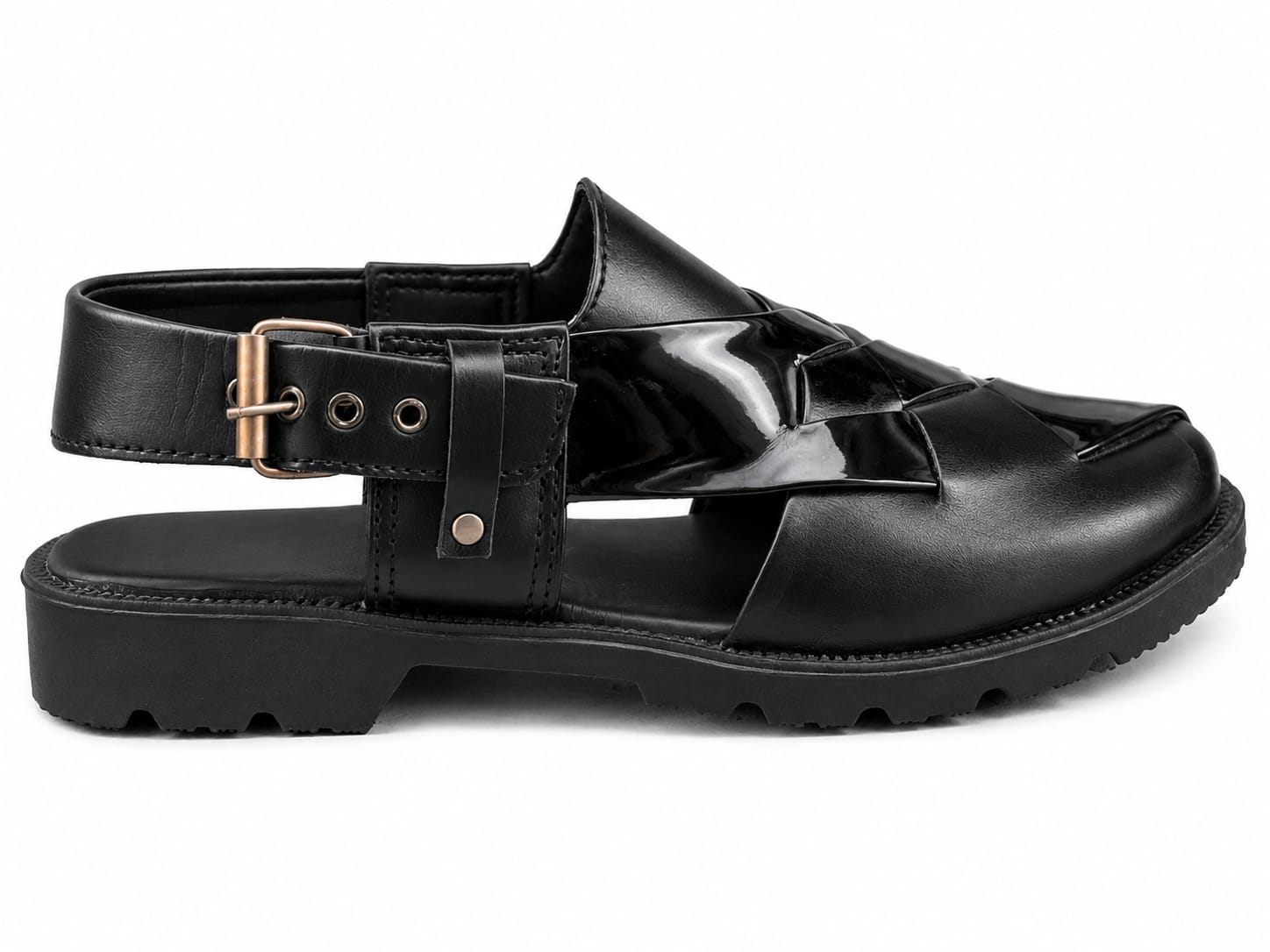Royal Noir Woven Buckle Strap Sandal