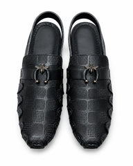 Midnight Prestige Textured Peshawari Sandal – Black