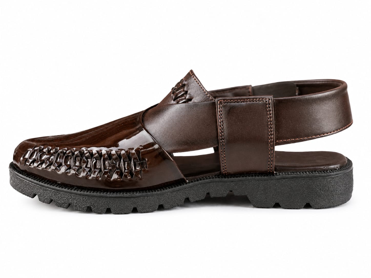 Royal Gloss Handwoven Peshawari Sandal – Deep Mahogany