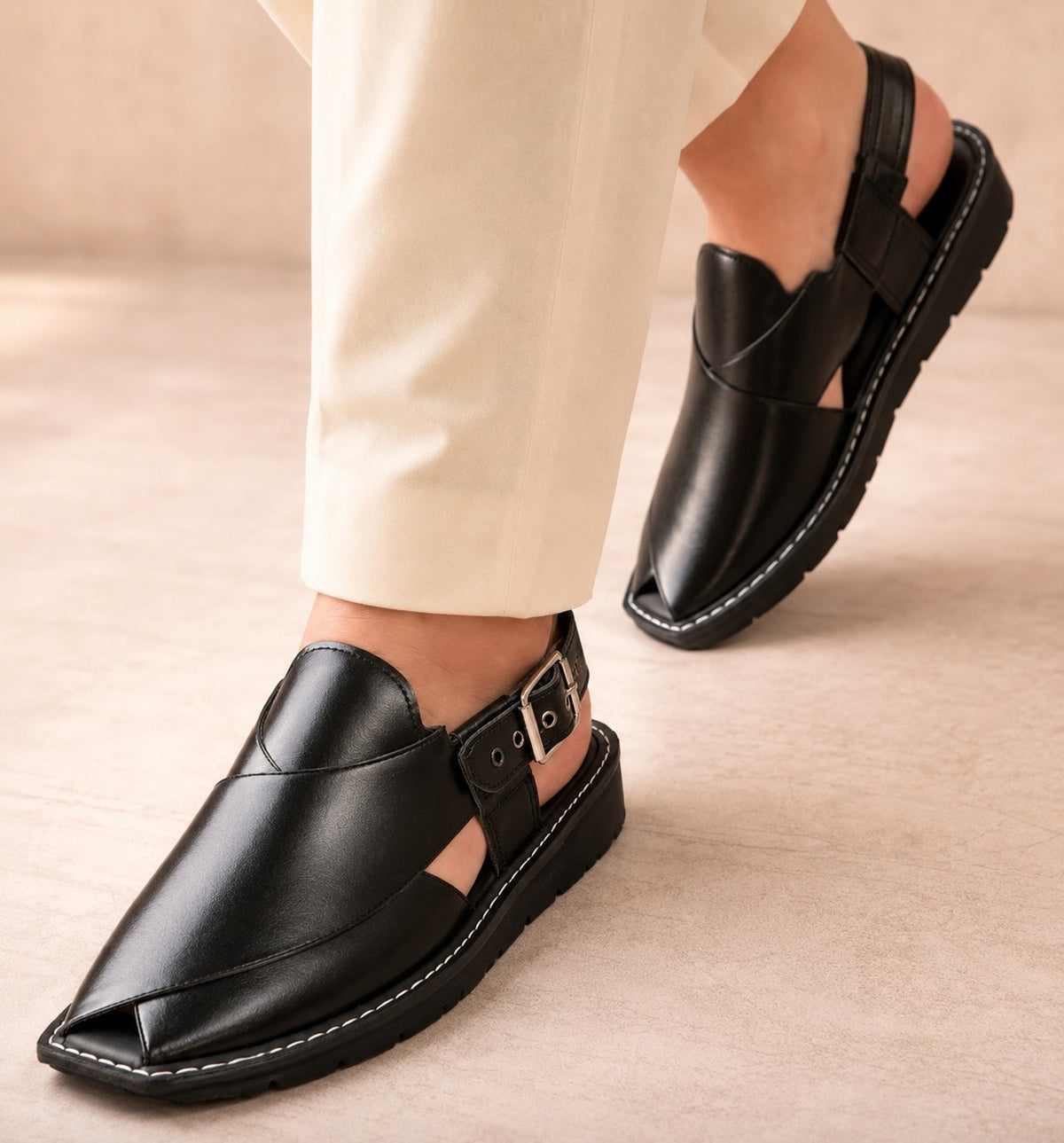 Classic Black Leather Peshawari Sandal