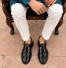 Royal Noir Woven Buckle Strap Sandal