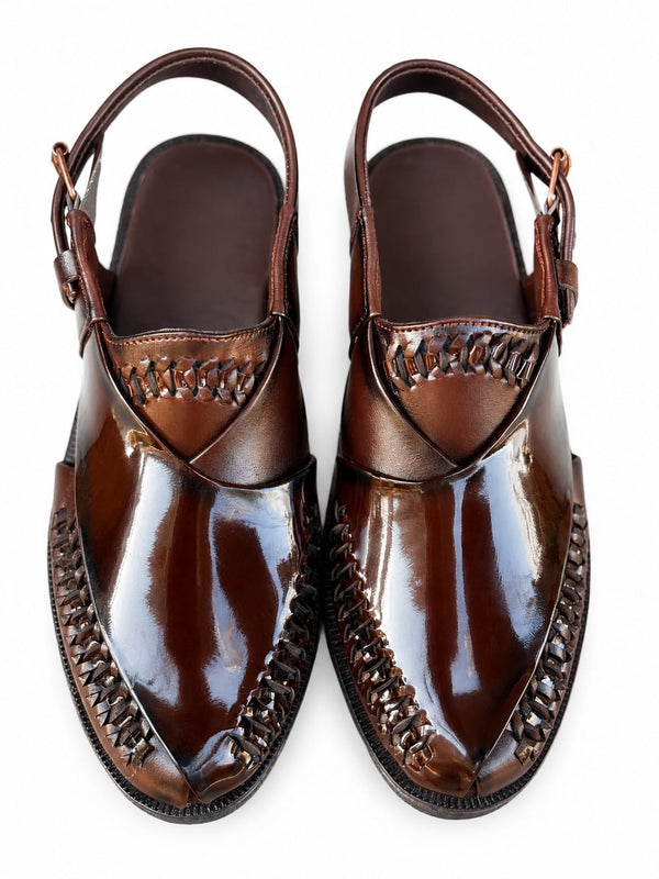 Royal Gloss Handwoven Peshawari Sandal – Deep Mahogany