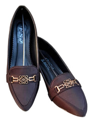 Women’s Brown Pointed-Toe Flats with Gold Detail