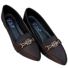 Women’s Brown Pointed-Toe Flats with Gold Detail