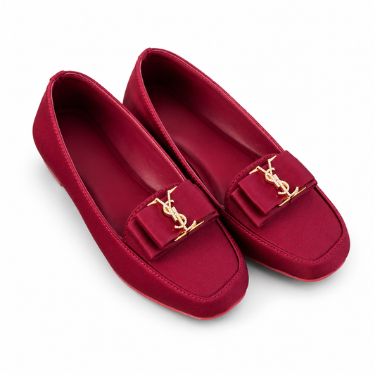 Elegant Maroon YSL Bow Detail Loafers