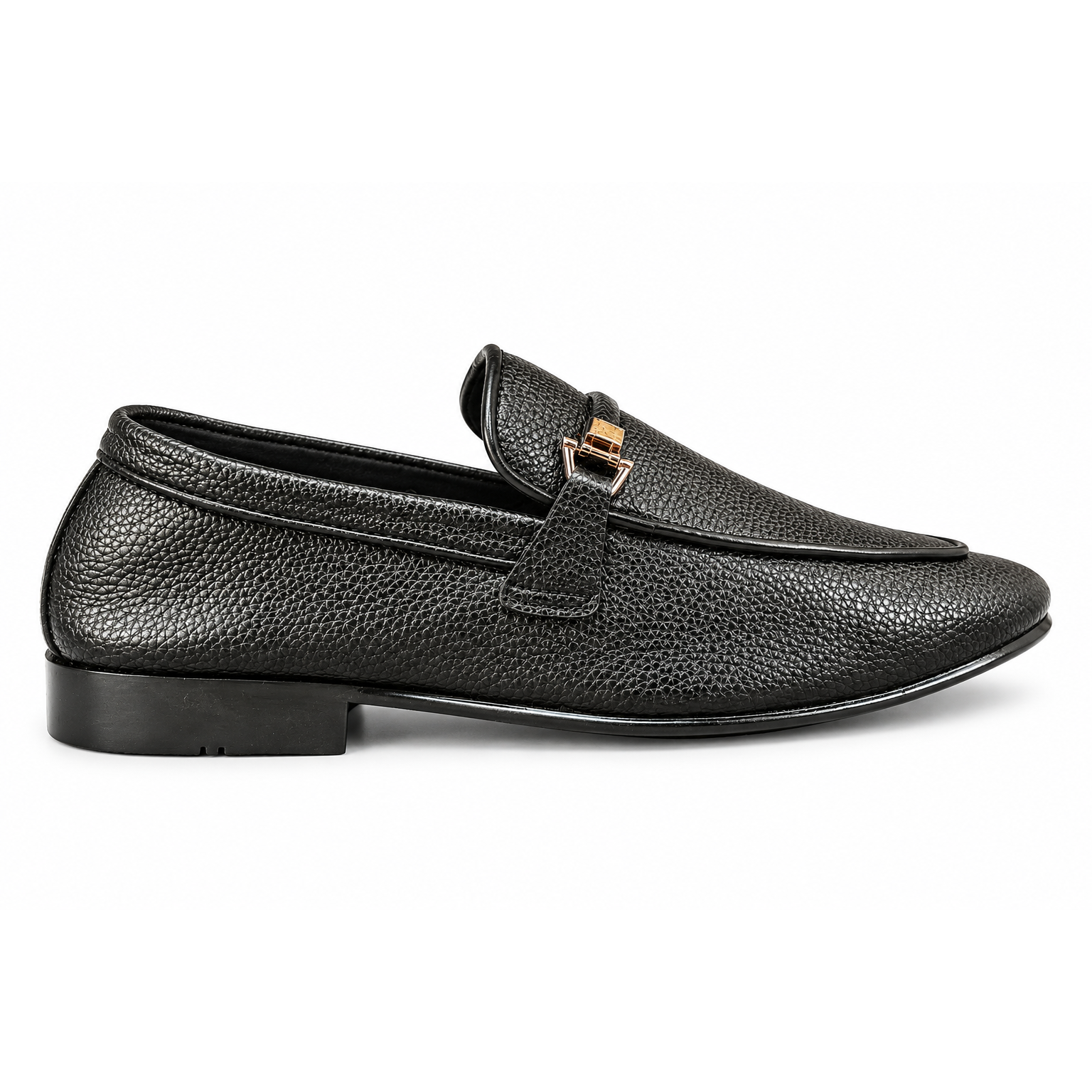 Men’s Premium Black Leather Loafers with Metal Detail