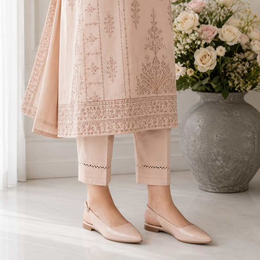 Elegant Glossy Nude Slingback Shoes