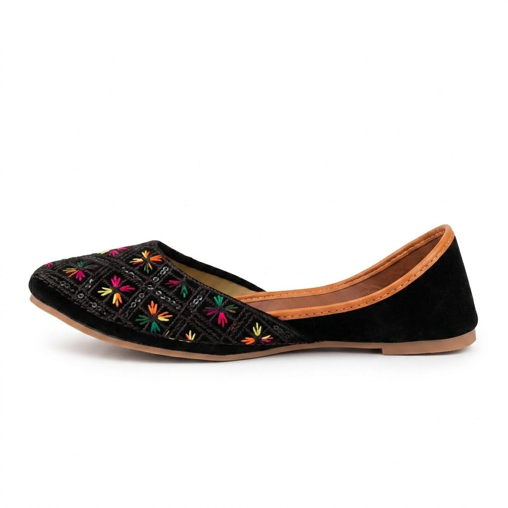 Colorful Floral Black Traditional Khussa