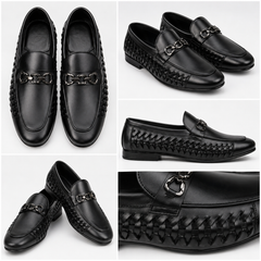 Men’s Black Leather Woven Chain Shoes