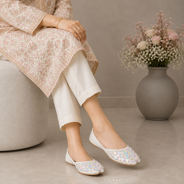 Pearl & Squin White Khussa