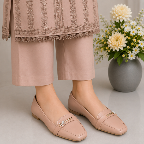 Elegant Nude Butterfly Accent Flats