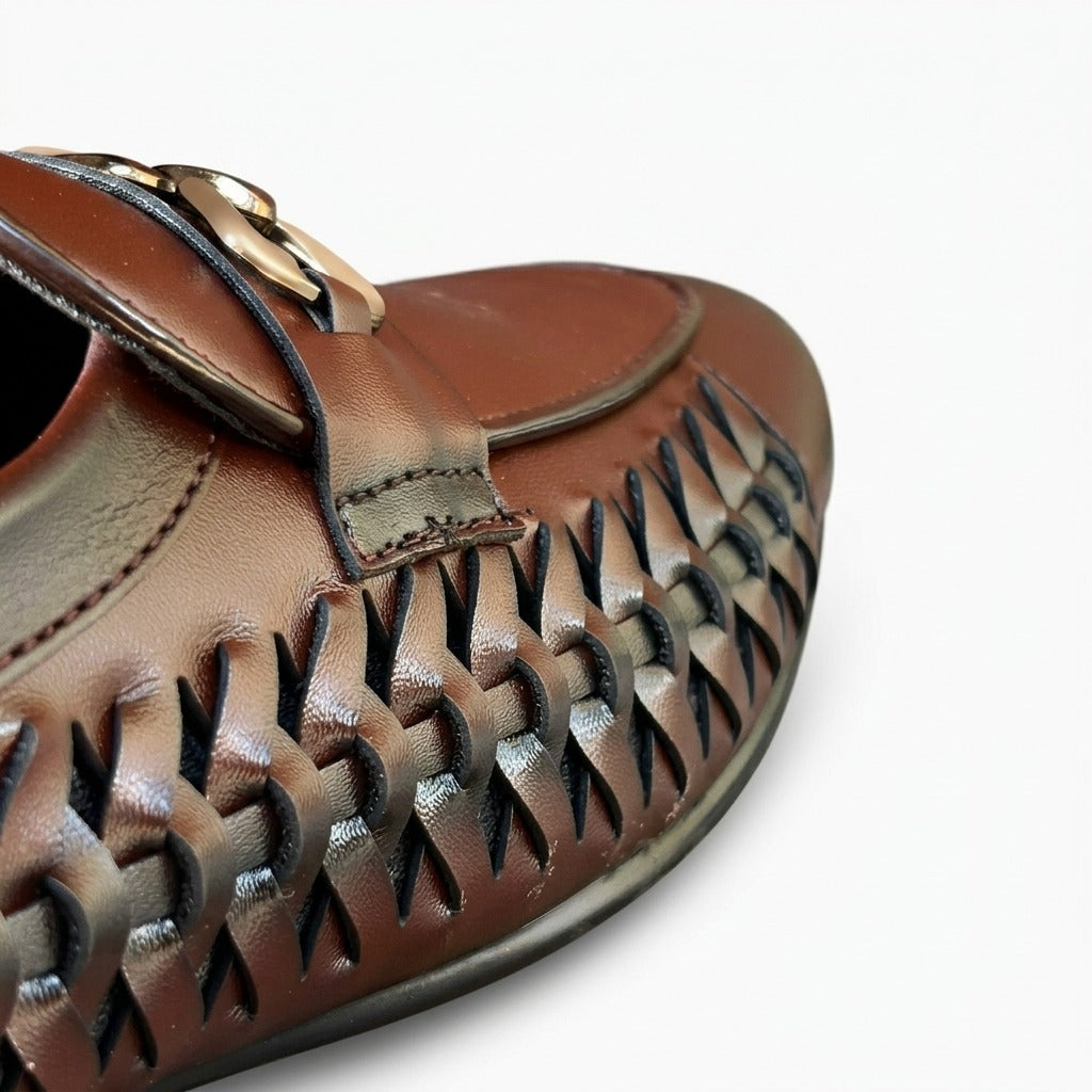 Premium Brown  Shoes with Gold Chain Detail