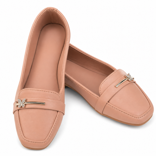 Elegant Nude Butterfly Accent Flats