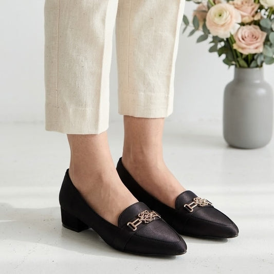 Women’s Brown Pointed-Toe Flats with Gold Detail