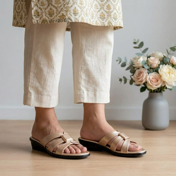 Elegant Gold Buckle Ladies Sandals