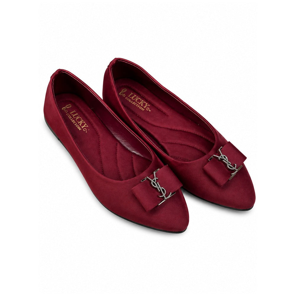 Women’s Burgundy Pointed-Toe Flats with Bow Detail