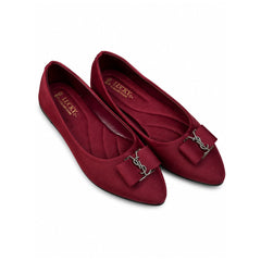 Women’s Burgundy Pointed-Toe Flats with Bow Detail